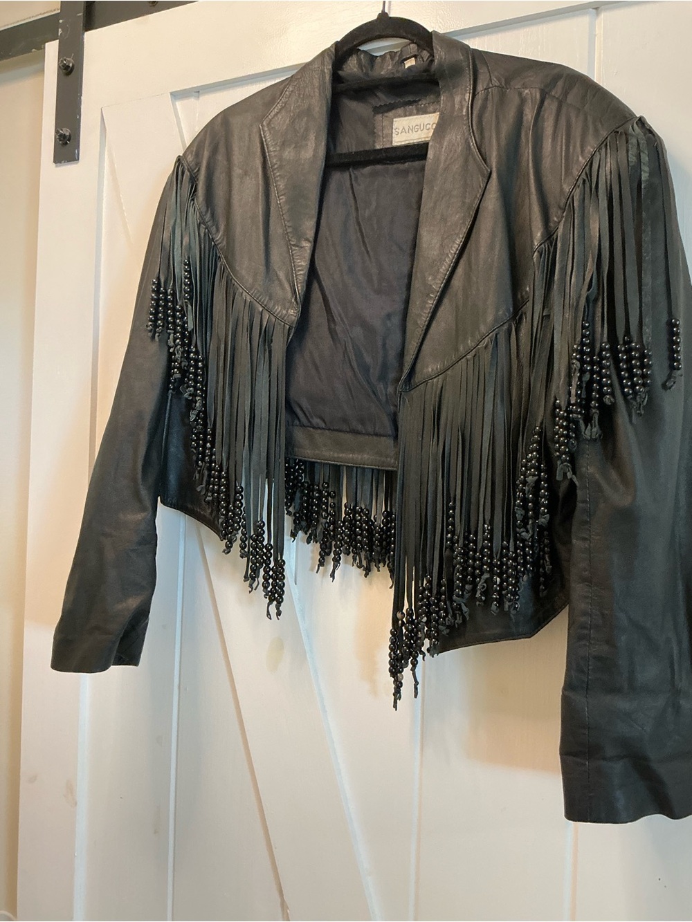 Beaded Fringe Leather Jacket - Black